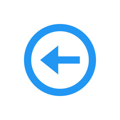 A blue left arrow inside a blue circle pointing left direction on a white background simple graphic design