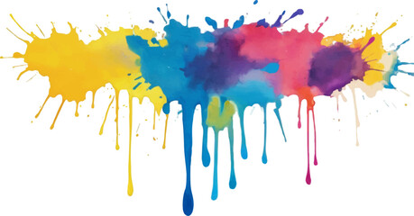 Fototapeta premium Dripping Colorful Watercolor Splash, Abstract Horizontal Ink Drip on White Background