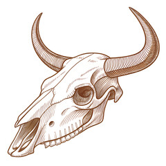 Fototapeta premium Eerie Skull Carving: An intricately detailed image of a bovine skull carving, evoking a sense of the wild west and the mystique of the natural world. 
