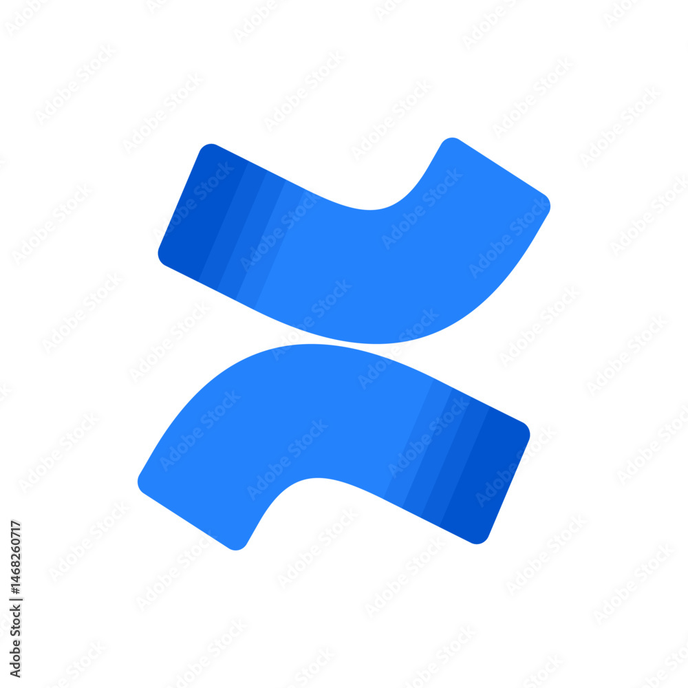 Poster two blue curved rectangular shapes angled and overlapping on a white background creating a dynamic d
