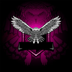 Owl flying badge gaming logo. 