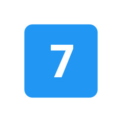 A blue square with rounded corners containing a large white number seven in the center of the square shape