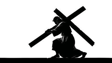 Jesus carrying the cross silhouette, dark medieval style, simple silhouette black vector,  -  
