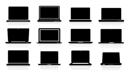 Laptop computer icons set simple black silhouette vector isolated on white background  -  