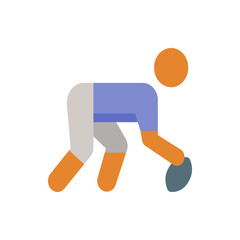 Illustration of a stylized football player in a crouched position holding a football with simple shapes