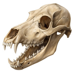 Naklejka premium Canid Skull: Detailed digital illustration of a canid skull, showcasing sharp teeth and bone structure against a clean background.