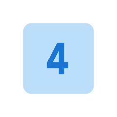 Fototapeta premium A light blue rounded square containing a dark blue number four centered in the middle of the square shape