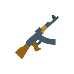 A stylized ak assault rifle with a grey body brown stock and handle and a curved magazine on a white background
