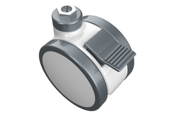 Hospital Medical Casters Twin Wheel Castor with Urethane Wheels, Brake Mechanism, and Threaded Stem, Double Wheel Swivel Castor, Polyurethane Tires and Locking Brake on a PNG Transparent Background