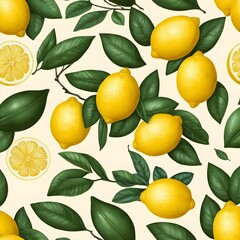Seamless Pattern of Lemons and Leaves