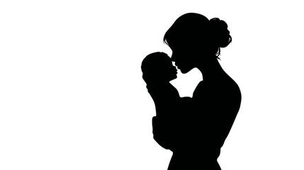 Mother with baby simple black silhouette vector isolated on white background  -  