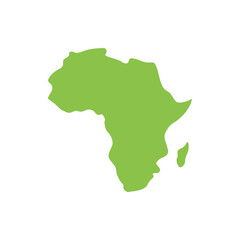 Illustration of the continent of africa in a solid light green color on a white background showing the shape of africa
