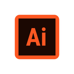 Illustration of the adobe illustrator logo featuring orange ai letters on a dark brown square shape with border