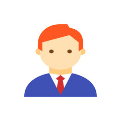 Illustration of a man with red hair wearing a blue suit and red tie on a white background design style