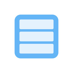 Illustration of a light blue rounded square containing three horizontal white rectangles with rounded corners