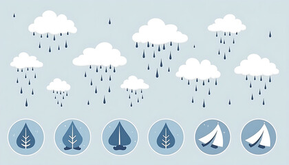 Obraz premium Weather-themed illustration with clouds and raindrops