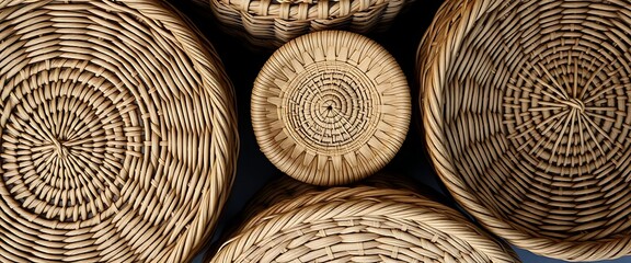 group of wicker baskets stacked on top of each other