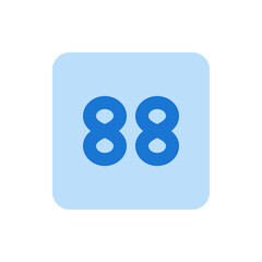 Illustration of the number eighty eight in blue on a rounded square light blue background design element