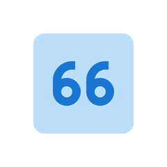 The number sixty six in blue on a light blue rounded square background is prominently displayed here