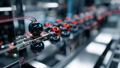 Fototapeta premium Futuristic machinery with black and red spheres.