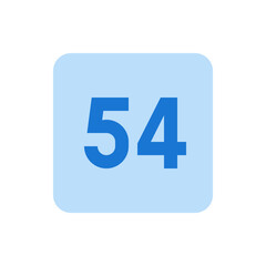 The number fifty four in blue on a light blue rounded square background is clearly displayed here