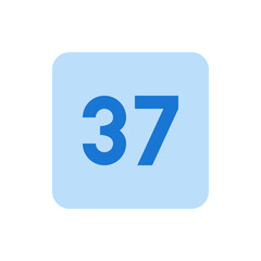 Illustration of the number thirty seven in blue on a light blue rounded square background centered nicely