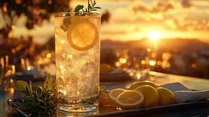 Sunset cocktail with lemon