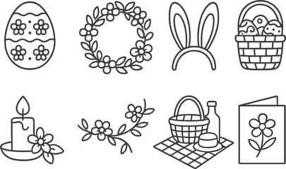 Easter icon set. Vector linear