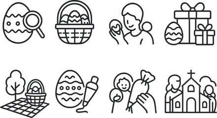 Easter and spring line icons set – flat, outline, holiday and celebration symbols