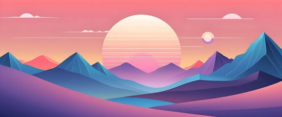 Sunset Mountain Landscape - Abstract Vector Art