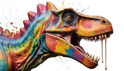 Colorful Dinosaur Head with Paint Splatter