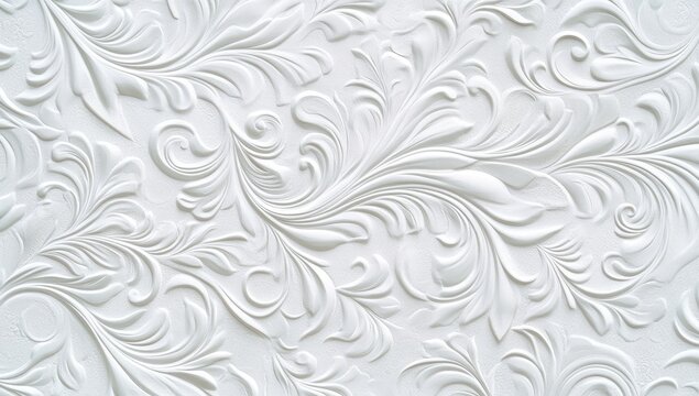 Ornate white floral relief pattern