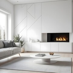 Modern Minimalist Living Room with Fireplace and White Furniture
