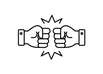 Two hands fist bump line vector icon stock illustration