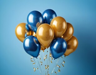 Golden and Blue Balloons on Blue Background
