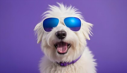 Happy White Dog Wearing Sunglasses