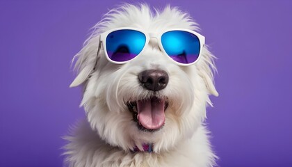 Happy White Dog Wearing Sunglasses
