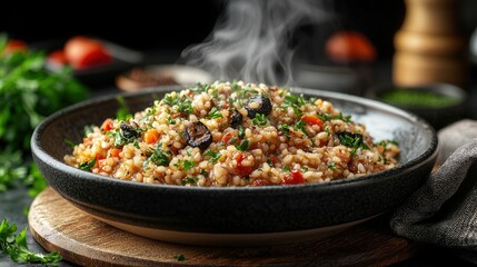 Hearty, aromatic rice dish with steam rising
