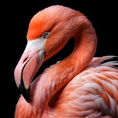 Pink Flamingo Portrait Against Black Background