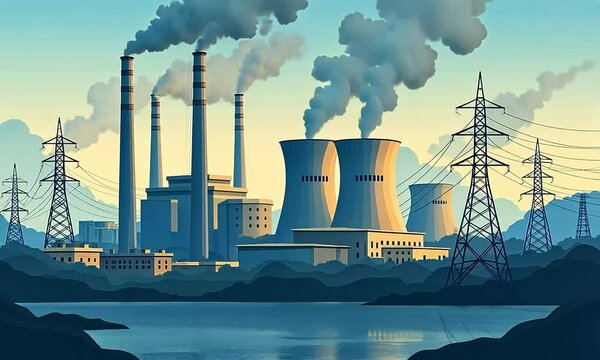 Industrial complex at dawn