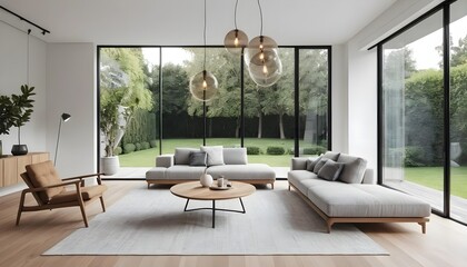 Modern Living Room with Sectional Sofa and Garden View