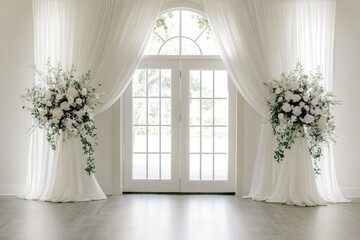 Elegant white floral ceremony backdrop