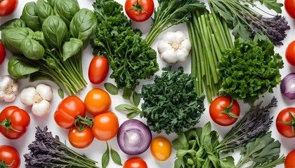 Fresh Vegetables and Herbs Flat Lay