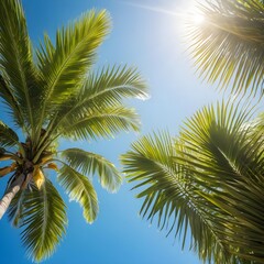 Tropical Palm Trees Under Sunny Sky