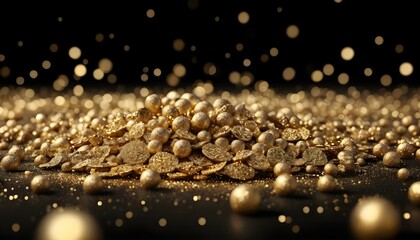 Golden Glitter and Balls on Black Background