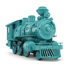 Naklejka premium Highlight Your Collection With Matte Teal 3D Train Engine Plastic Texture Top View Authentic Detailing