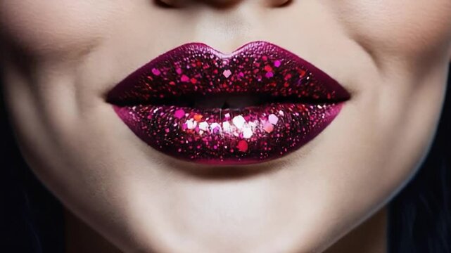 Glamorous woman lips makeup fangs