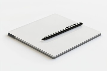Sleek white notepad with black pen