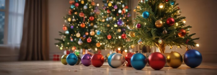 Glorious Christmas tree, colorful spheres, soft light glow ,  reflections,  dreamy,  holiday season