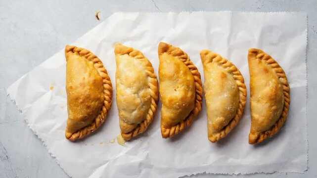 Golden empanadas on parchment paper